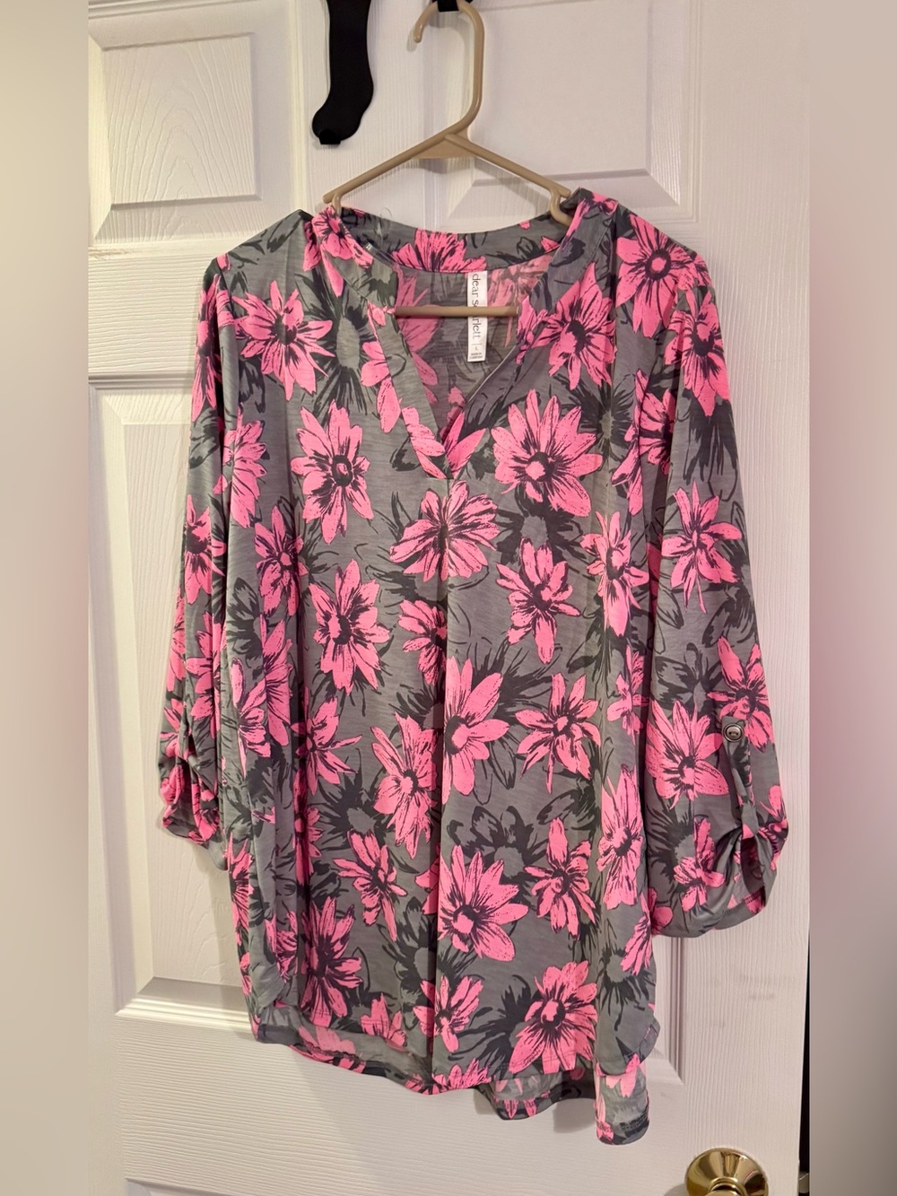 Gray Floral Women’s Top with Pink Flowers